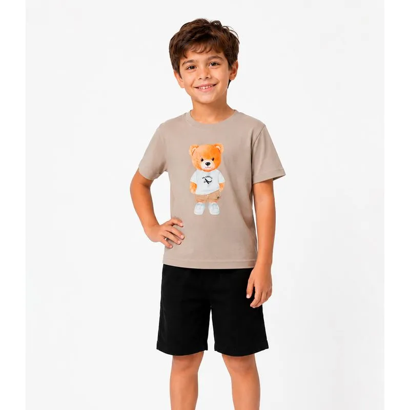 Conjunto Camiseta com Bermuda Infantil Trick Nick Bege 6