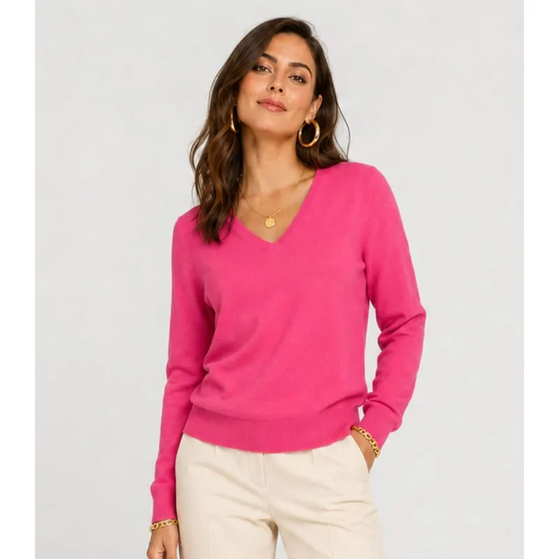 Suéter Feminino Gola V Em Tricot Rovitex Rosa G