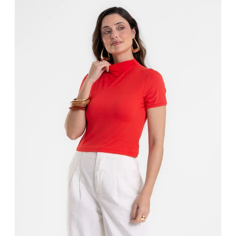 Blusa Feminina Com Gola Em Viscotorcion Rovitex Vermelho M