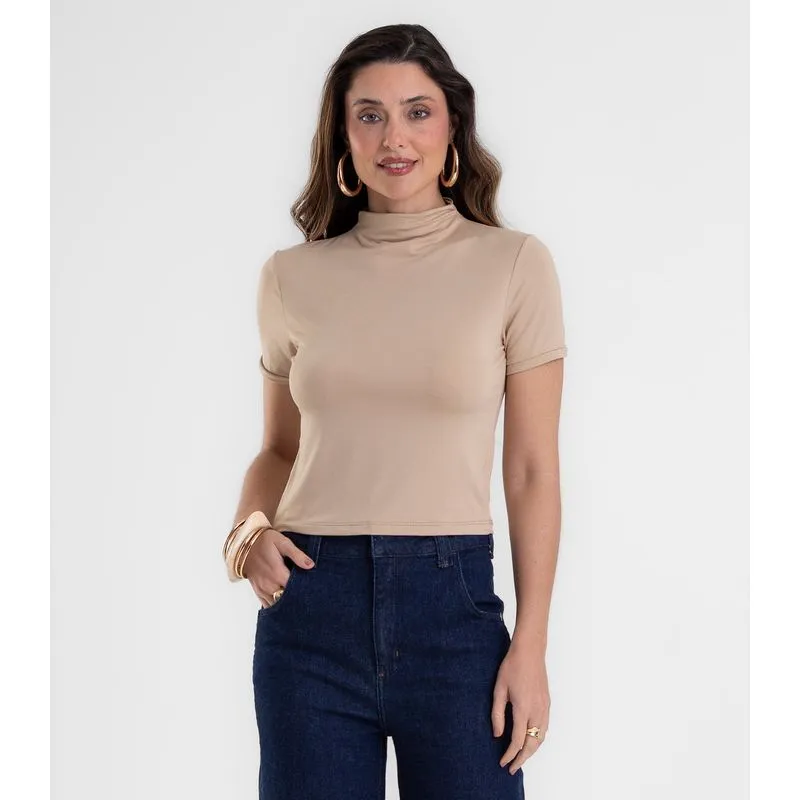 Blusa Feminina Com Gola Em Viscotorcion Rovitex Bege G