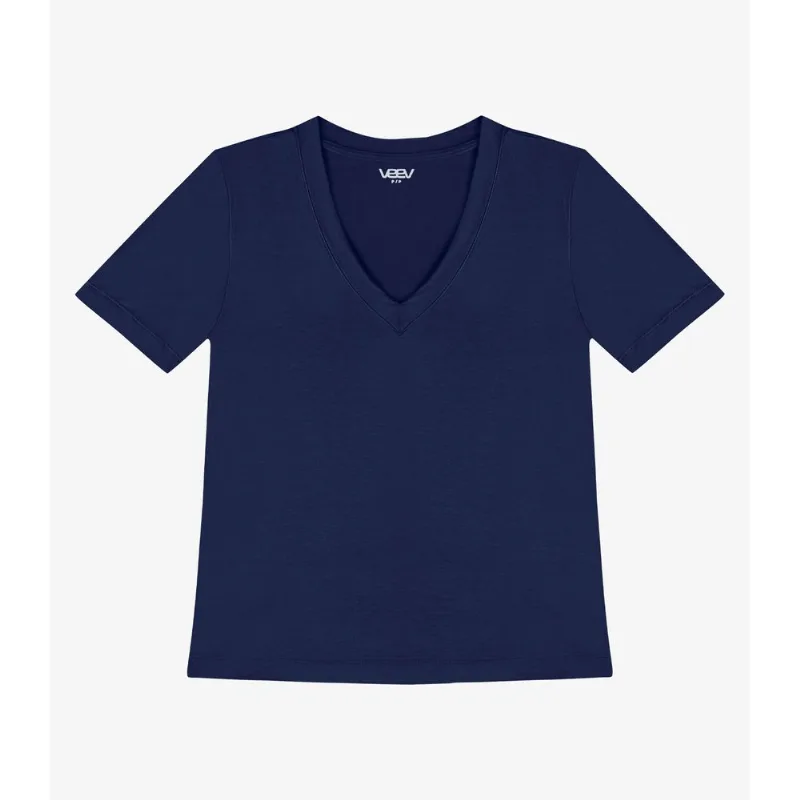 Blusa Feminina Em Malha Modal E Decote V Veev Azul GG