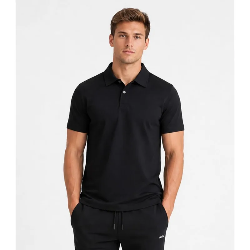 Polo Masculina Em Tecido Poliamida Pique Veev Preto G