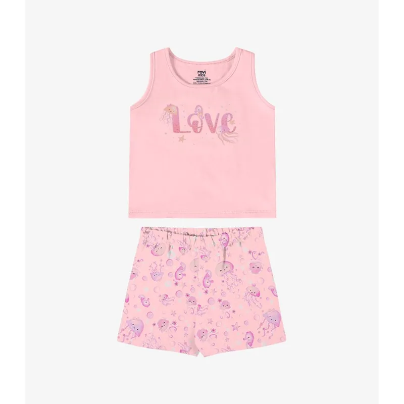 Conjunto Verão Menina Com Estampa Rovi Kids Rosa G