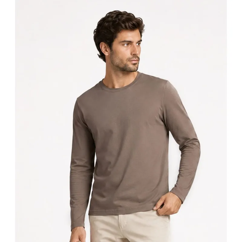 Camiseta Manga Longa Meia Malha Masculina Select Marrom G