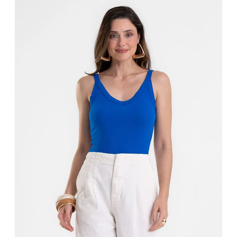 Blusa Feminina Ribana Canelada De Viscose Rovitex Azul M