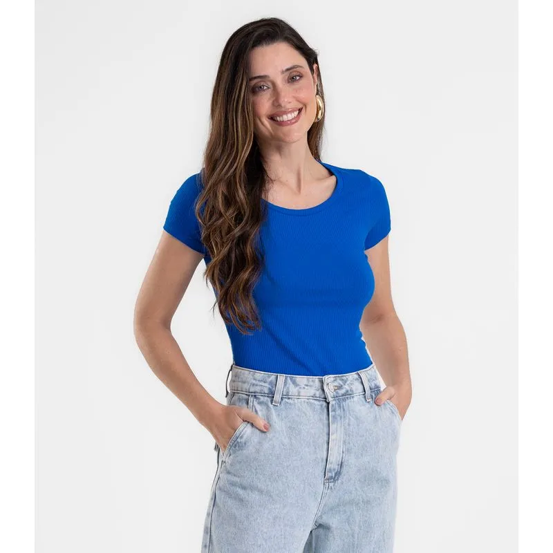 Blusa Feminina Canelada Ribana De Viscose Rovitex Azul M