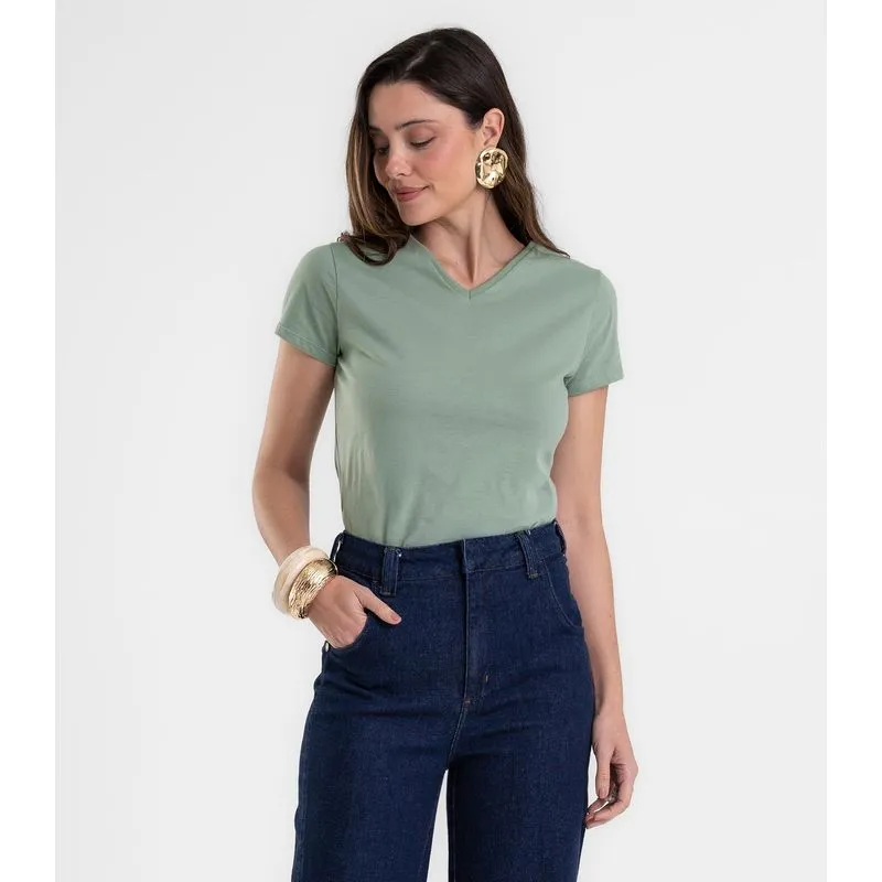 Blusa Feminina Baby Look Em Meia Malha Rovitex Verde GG