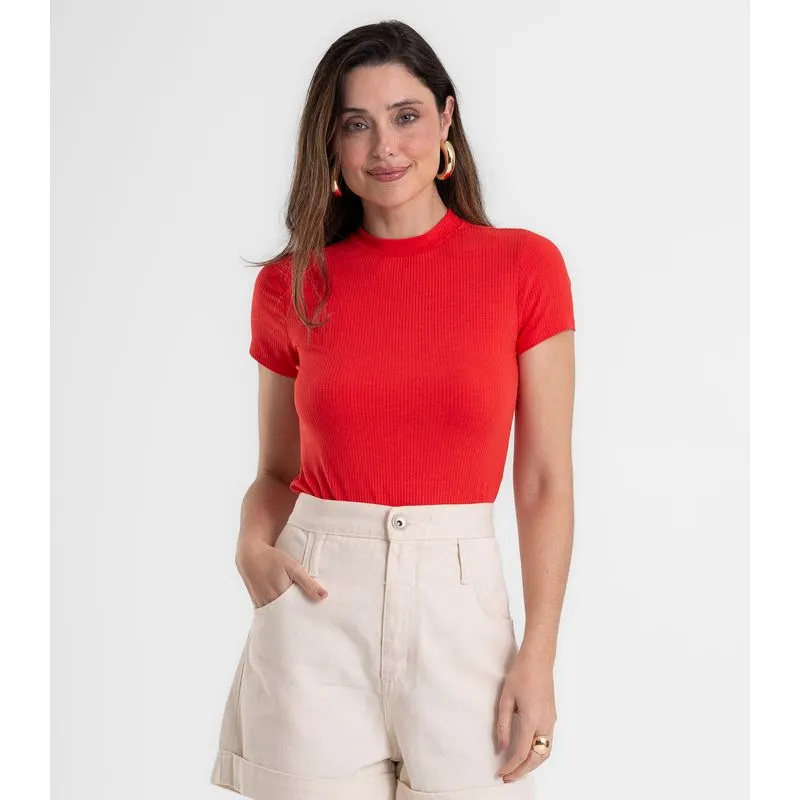 Blusa Feminina Canelada Ribana De Viscose Rovitex Vermelho P