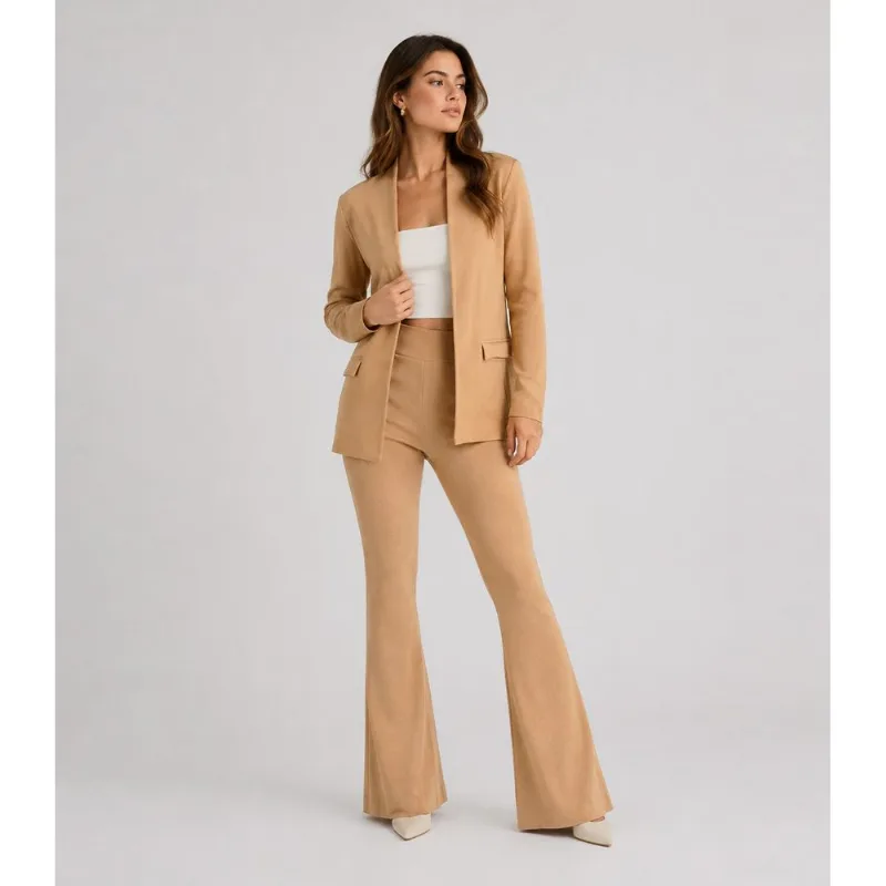 Conjunto Feminino Blazer E Calça Flare Atendencia Bege M