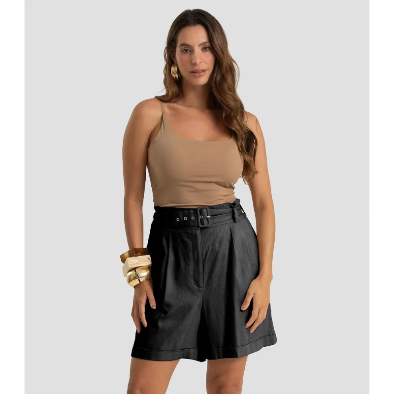 Shorts Feminino Com Cinto Viscolinho Dianna Preto PP