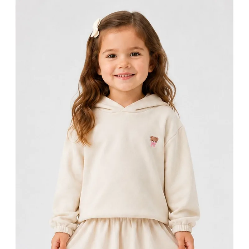 Blusão Com Capuz Infantil Menina Moletom Select Bege 4