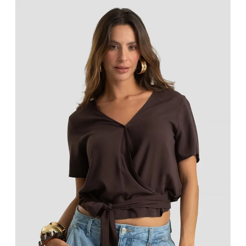 Blusa Feminina Transpassada Em Viscose Dianna Marrom P