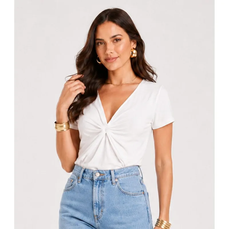 Blusa Feminina Com Decote Em V Infinita Cor Branco G
