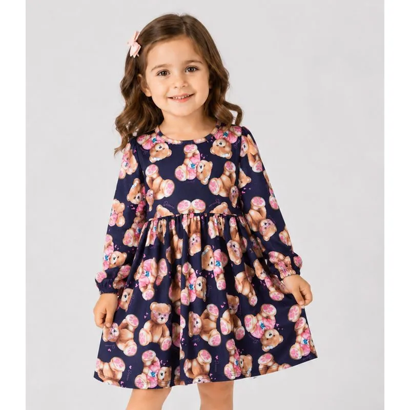 Vestido Infantil Moletinho Flufy Estampado Select Azul 4