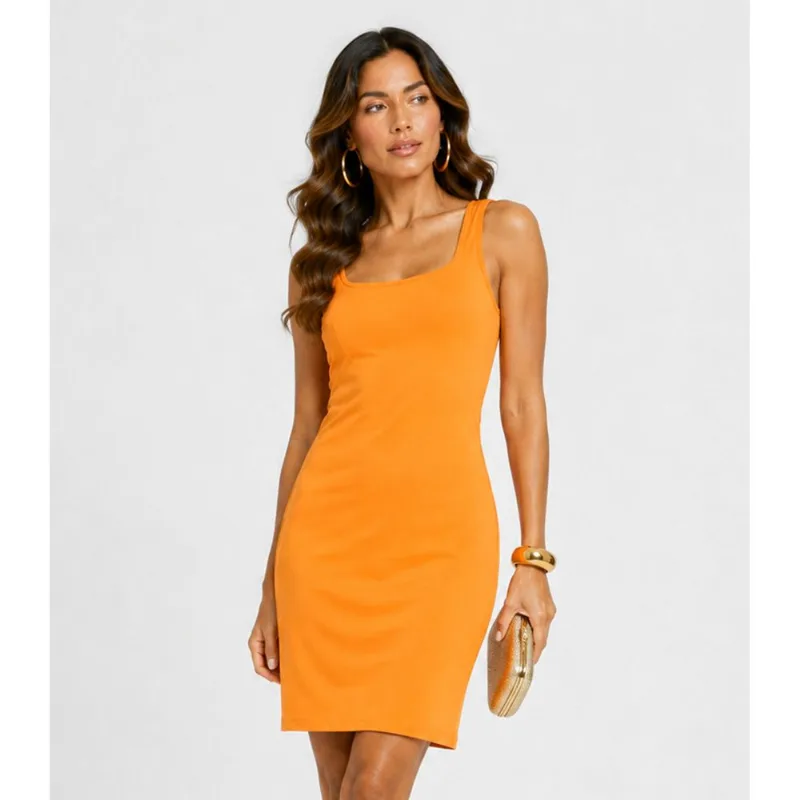 Vestido Feminina Decote Em U Infinita Cor Amarelo GG
