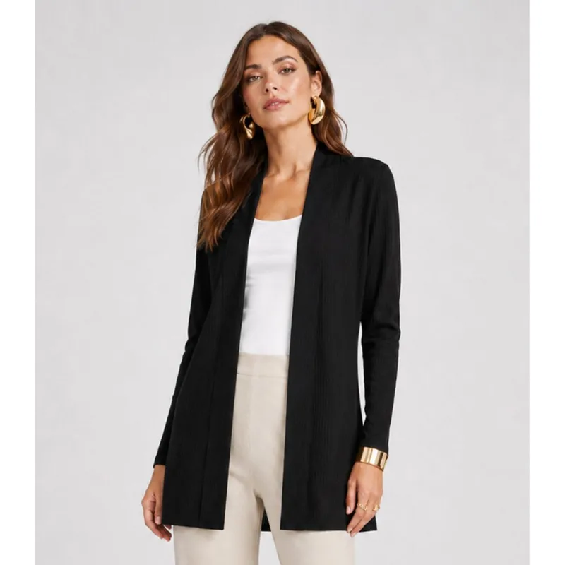 Cardigan Feminino Em Ribana Canelada KO Preto G
