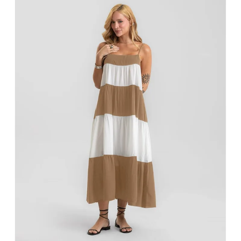 Vestido Longo Feminino Em viscose Khyara Dianna Marrom PP