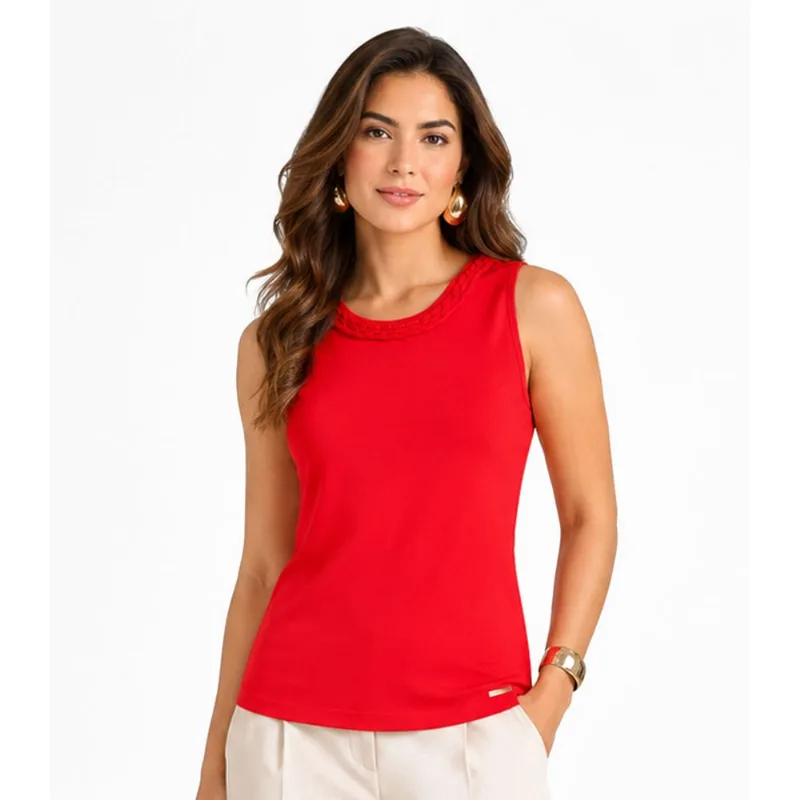 Regata Feminina Com Gola Trançada Rovitex Laranja M