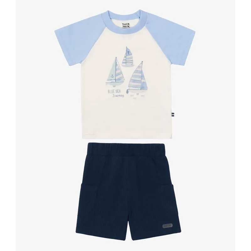 Conjunto Camiseta Com Bermuda Infantil Trick Nick Azul 1