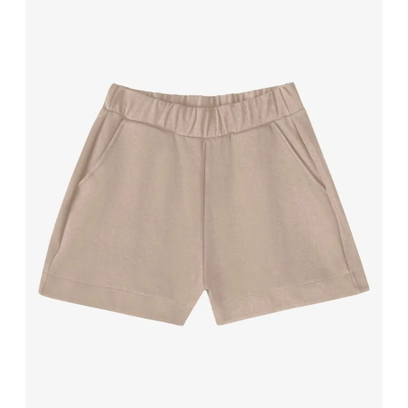 Shorts Feminino Em Ribana Maxi Com Bolso Veev Bege PP