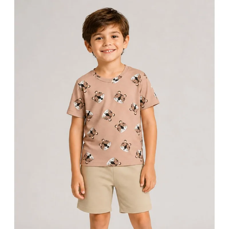 Conjunto Camiseta Com Bermuda Infantil Trick Nick Bege 3
