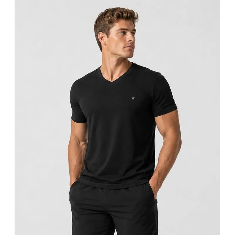 Camiseta Masculina Adulto Com Gola Em V Veev Preto P