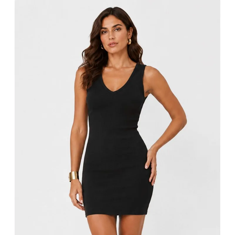 Vestido Curto Feminino Em Ribana Infinita Cor Preto GG