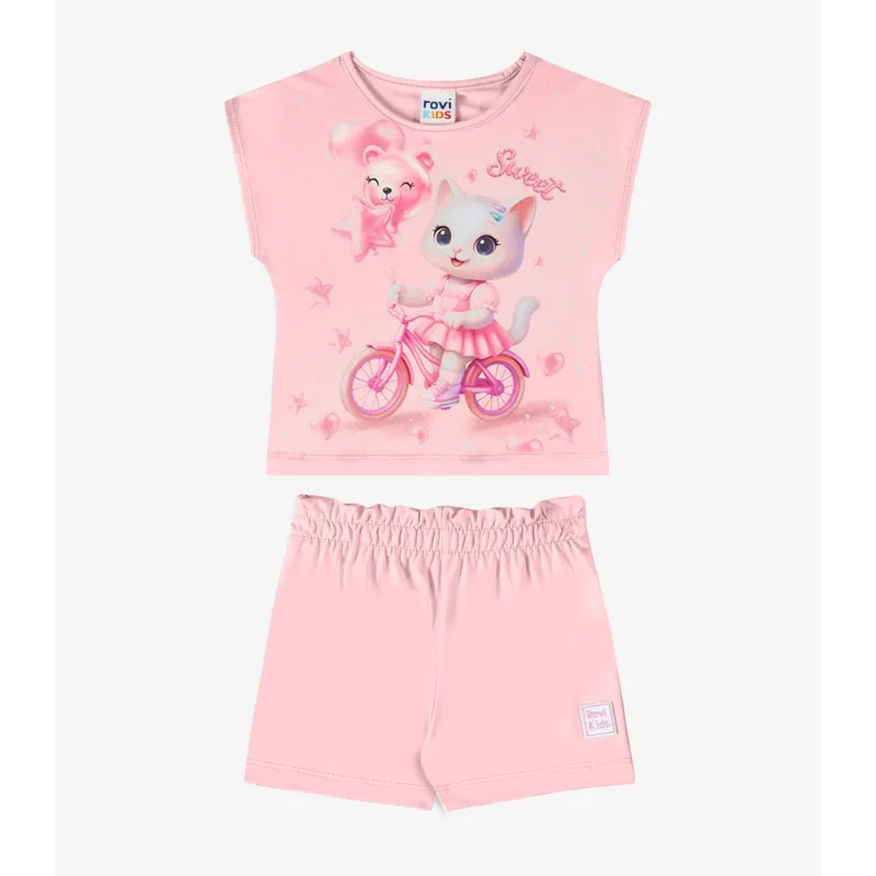Conjunto Verão Menina Com Strass Rovi Kids Rosa 6