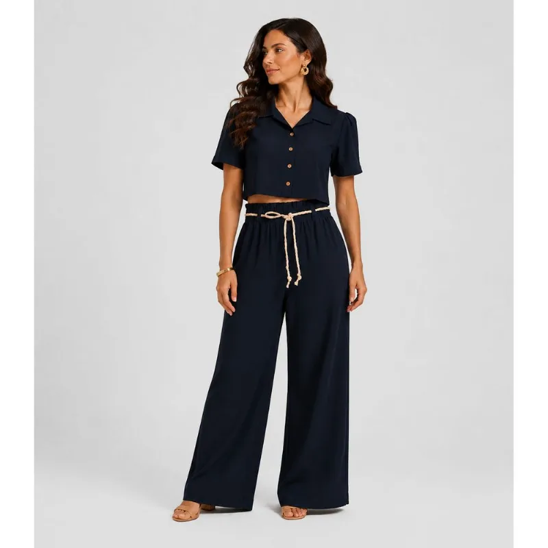 Conjunto Feminino Em Viscolinho Unique Fashion Azul M