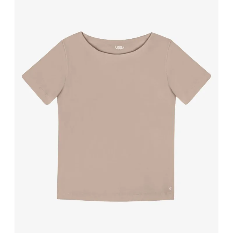 Blusa Feminina Em Malha Bamboo Decote à Barco Veev Bege PP