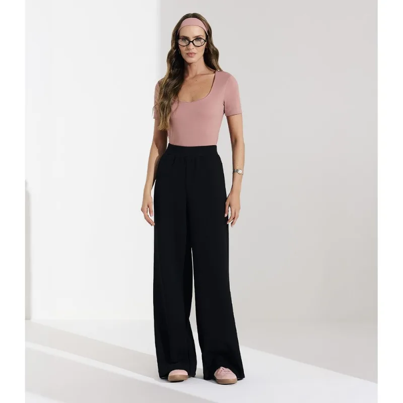 Calça Feminina Em Ribana Maxi Com Bolsos Veev Preto P