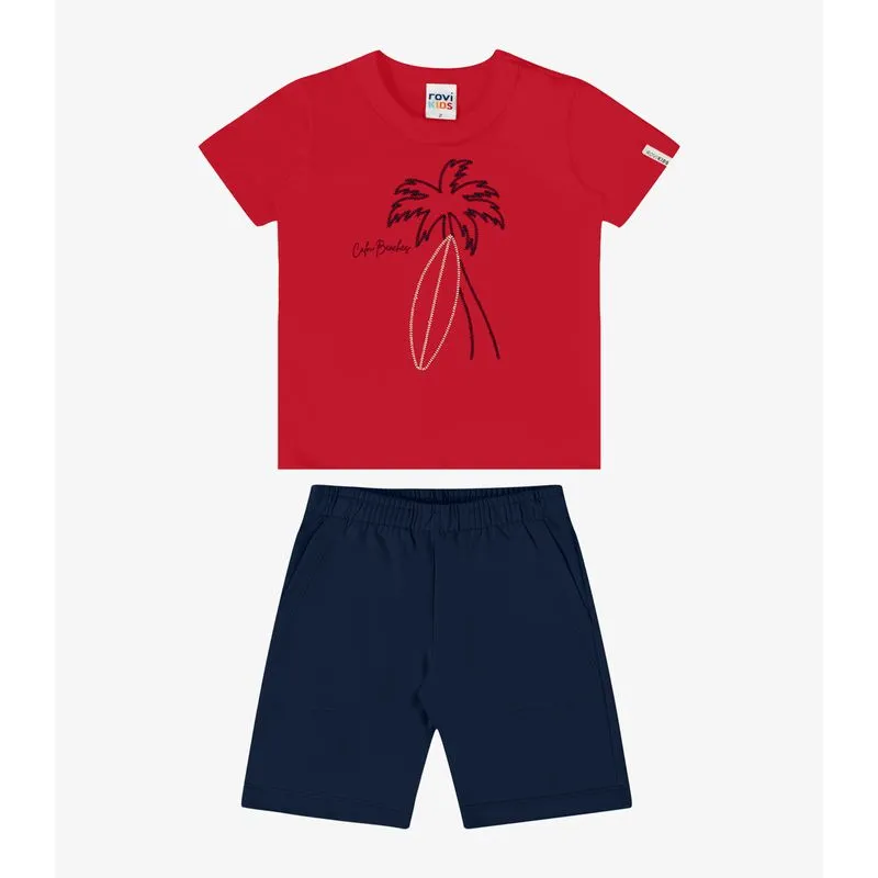 Conjunto Verão Menino Com Bordado Rovi Kids Vermelho 4