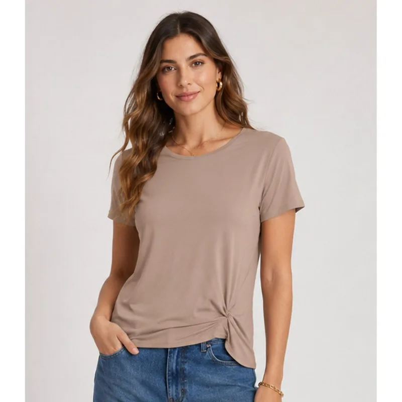 Blusa Feminina Com Nó Na Frente Infinita Cor Bege GG