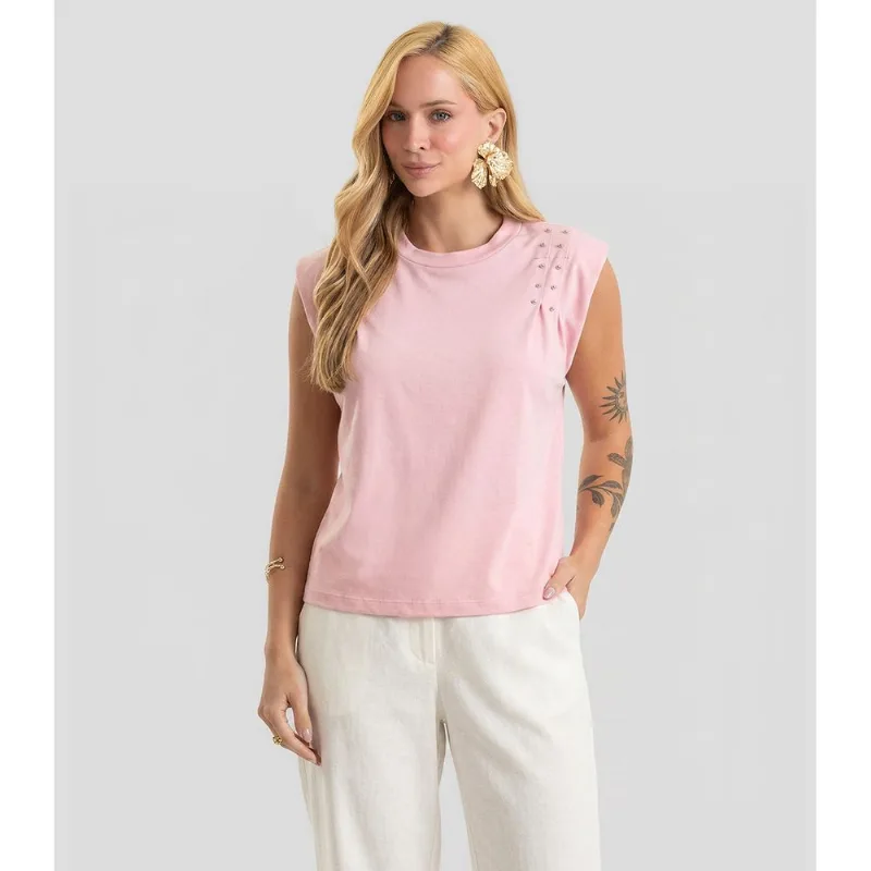 Blusa Feminina Meia Malha Com Ombreiras Dianna Rosa M