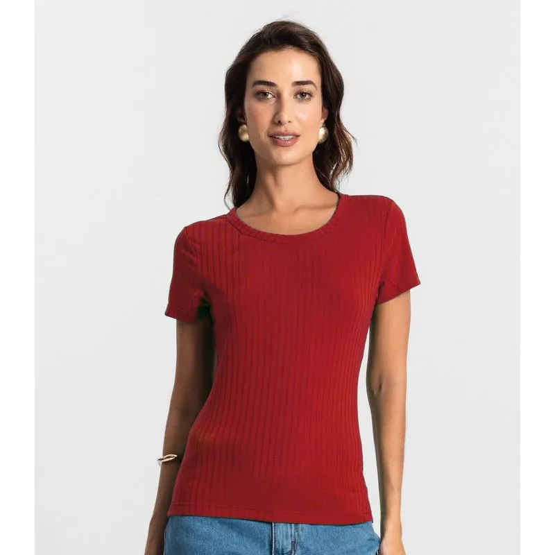 Blusa Feminina Manga Curta Canelada KO Vermelho P