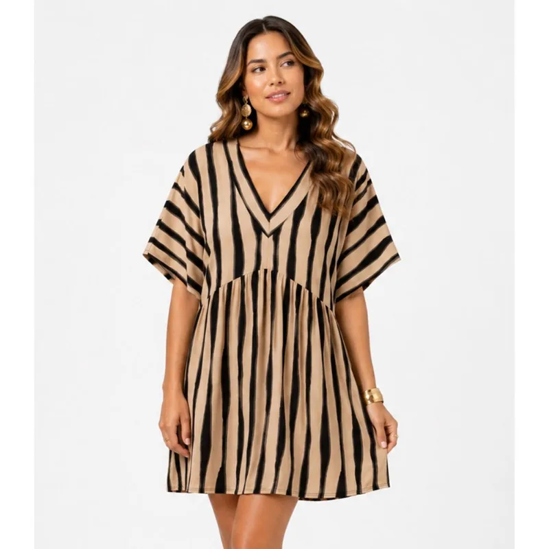 Vestido Feminino Com Decote Em V Infinita Cor Bege GG
