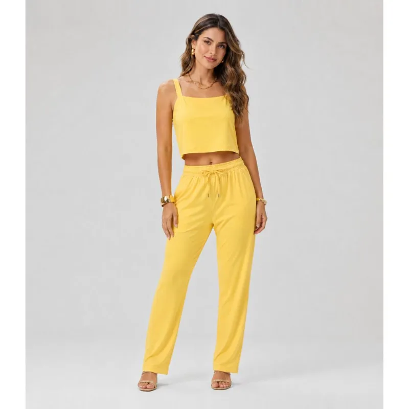 Conjunto Feminino Em Viscose Unique Fashion Amarelo P