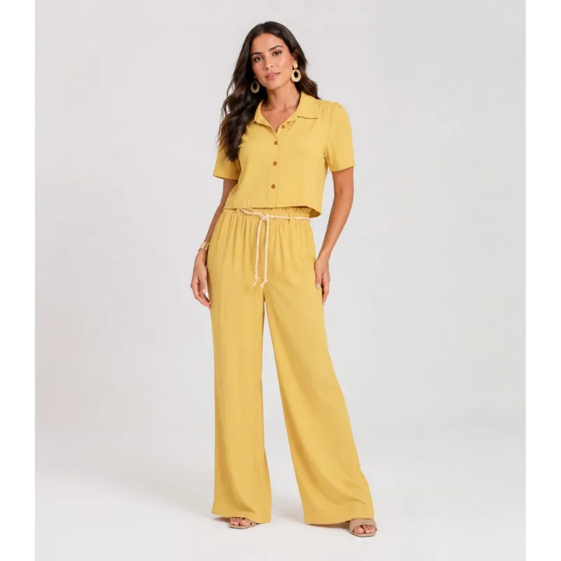 Conjunto Feminino Em Viscolinho Unique Fashion Amarelo GG