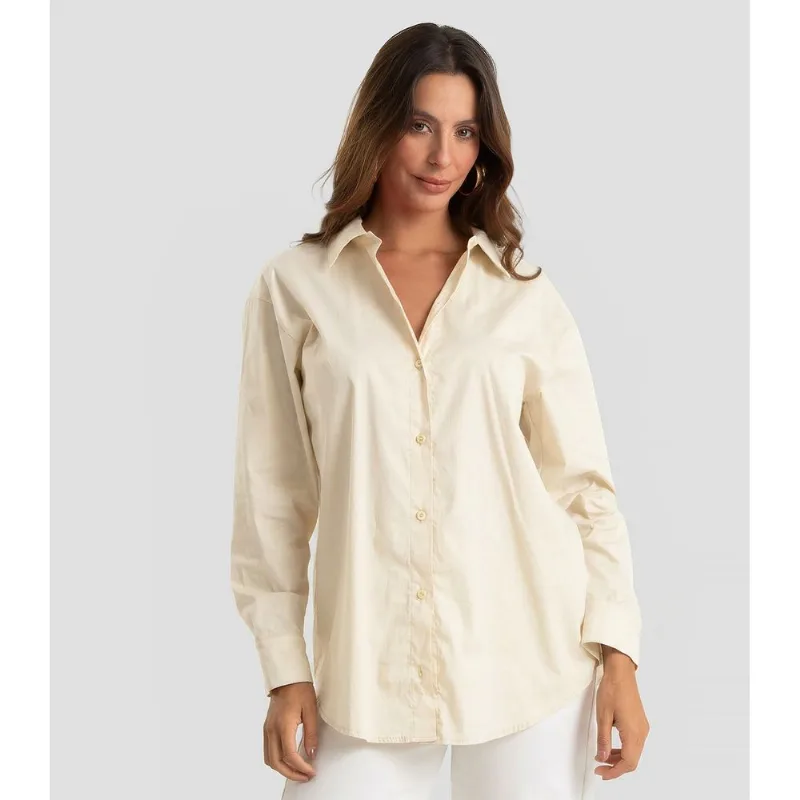 Camisa Feminina Aberta E Laços nas Costas Dianna Bege GG