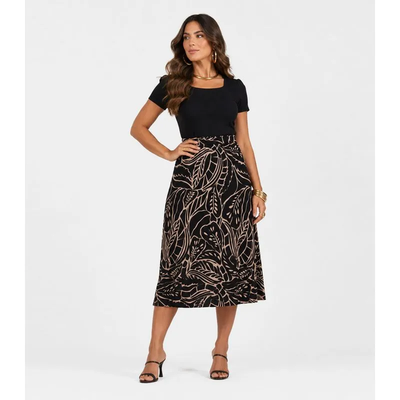Saia Midi Com Recorte Nas Costas Infinita Cor Preto M