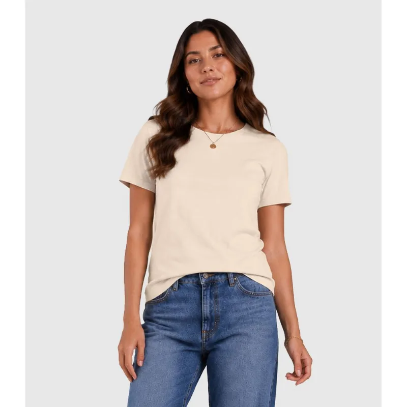 Camiseta Básica Feminina Algodão Infinita Cor Bege PP