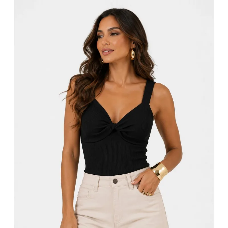 Regata Feminina Com Decote Torcido Rovitex Preto G