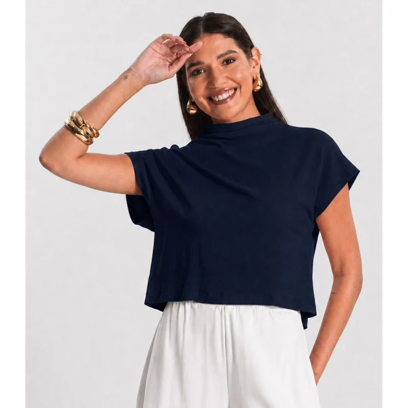 Blusa Feminina Com Gola Chaminé Infinita Cor Azul G