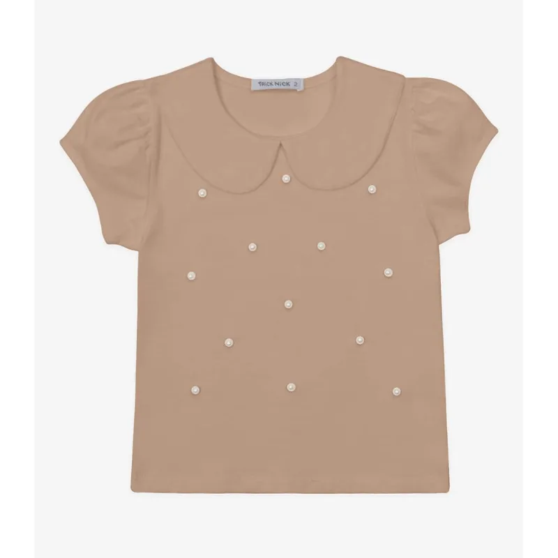 Blusa Verão Menina Curta Com Pérolas Trick Nick Marrom 8