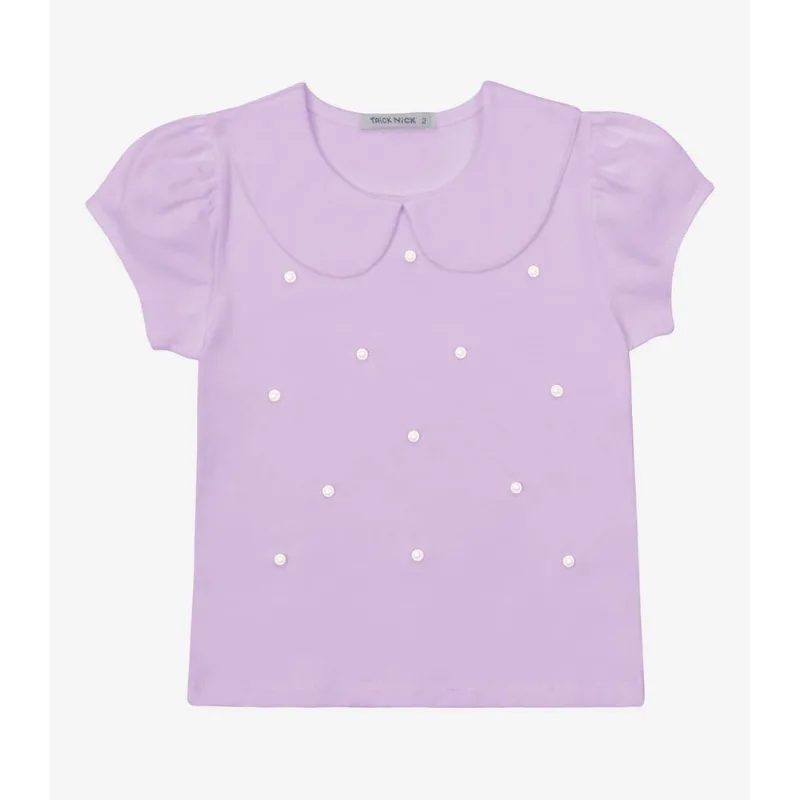 Blusa Verão Menina Curta Com Pérolas Trick Nick Roxo 4