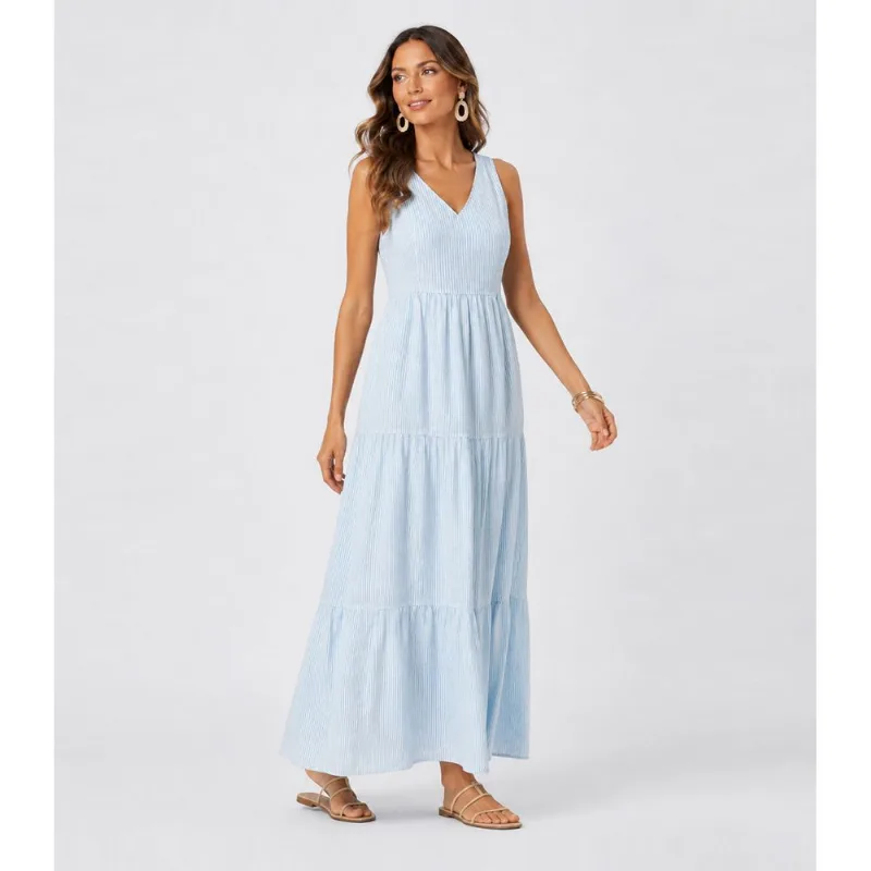 Vestido Midi Feminino Listrado Aishty Azul P