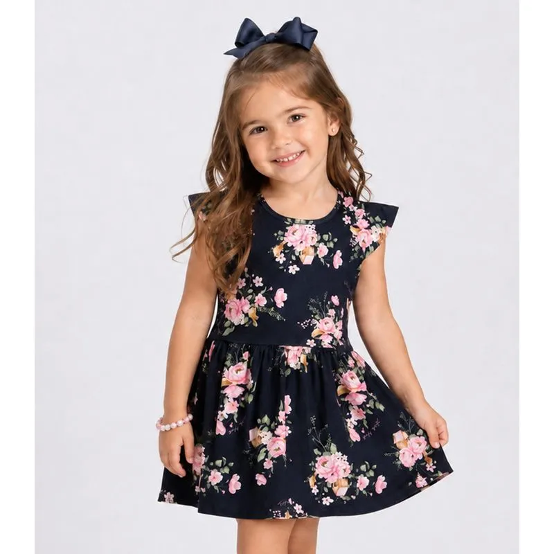 Vestido Infantil Estampado Meia Malha Trick Nick Azul 4