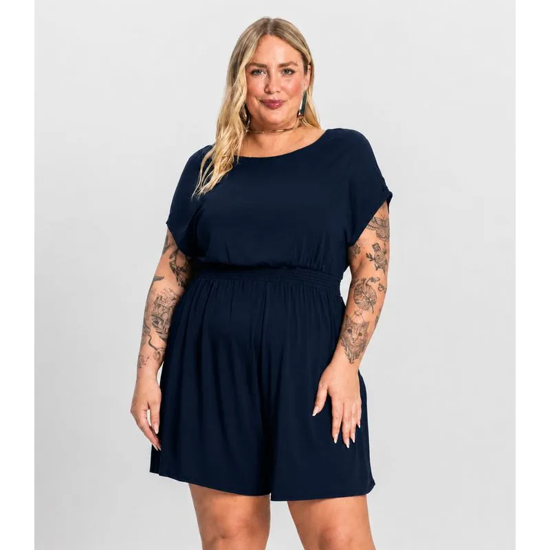 Macaquinho Feminino Malha Visco Infinita Cor Azul Plus G2