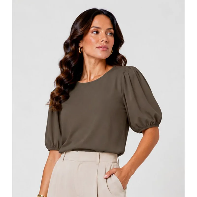 Blusa Feminina Com Manga Bufante Infinita Cor Marrom M