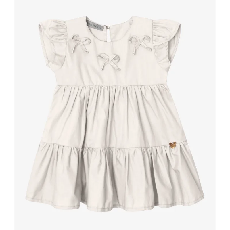 Vestido Verão Menina Midi Manga Tulipa Trick Nick Bege 1